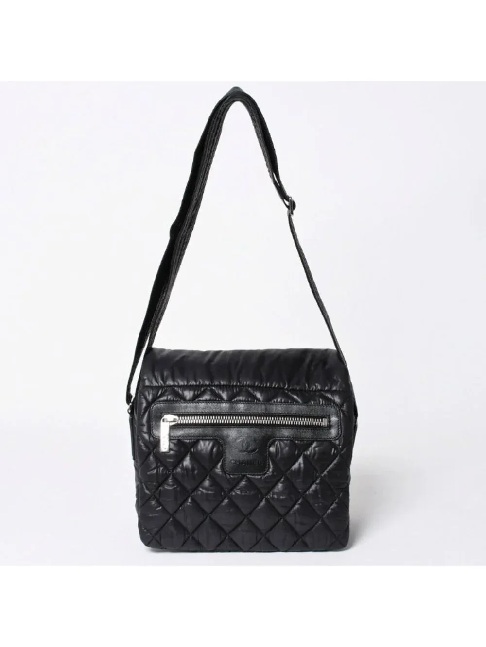 Chanel Coco Cocoon Shoulder Bag CC Logo Nylon Black Silver Quilted